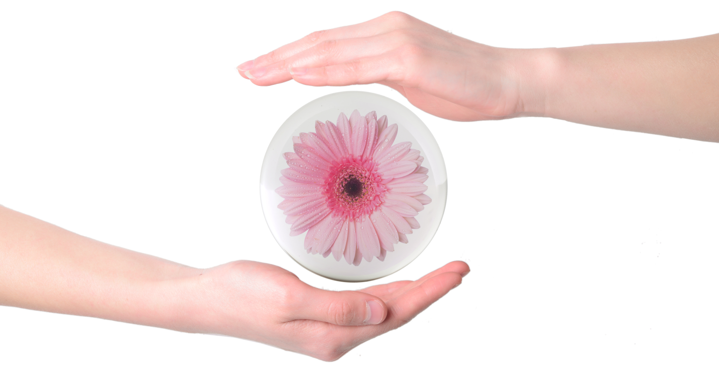 Hands holding a flower bubble